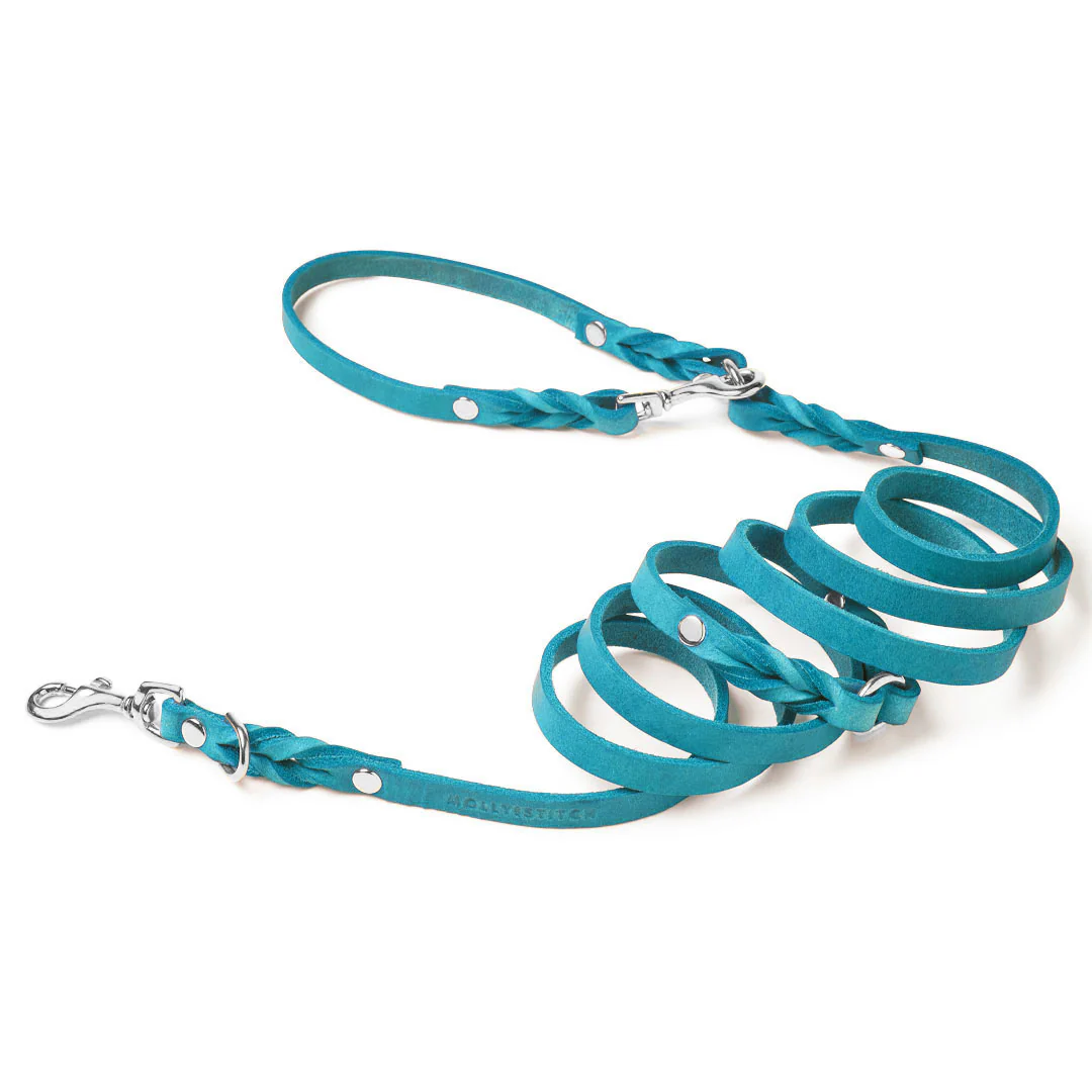 MOLLY & STITCH Butter Leather 3x verstellbare Hundeleine – Fiji Blue - Größe S