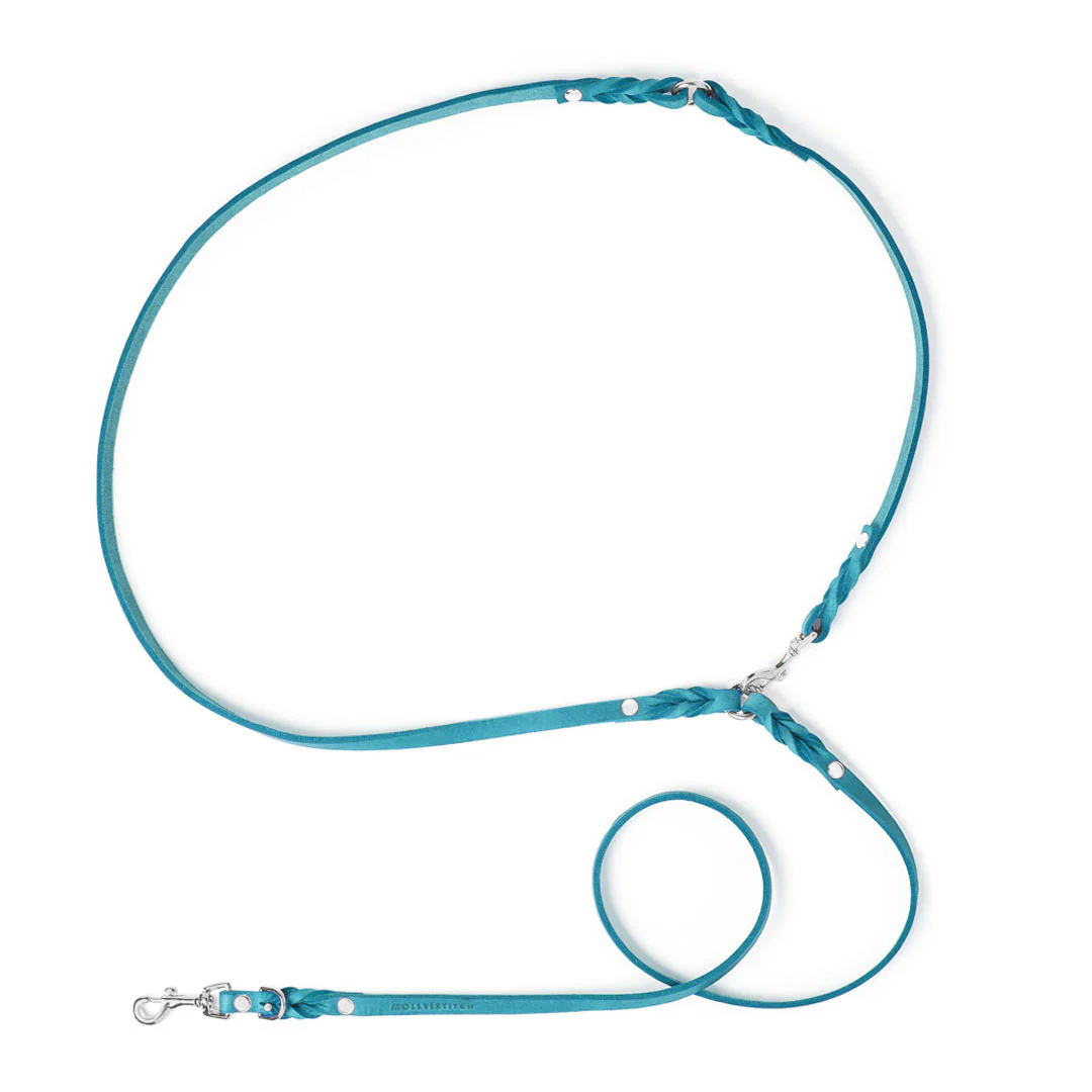 MOLLY & STITCH Butter Leather 3x verstellbare Hundeleine – Fiji Blue - Größe S