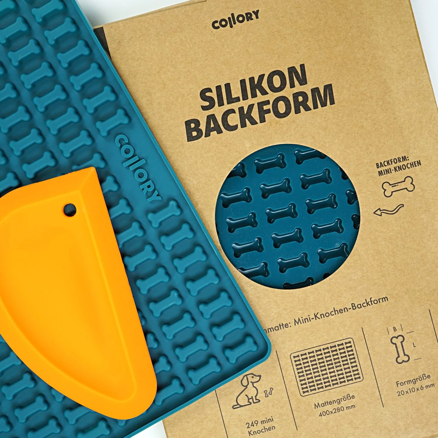 Collory Mini Knochen (2 cm) Backmatte + Schaber (Set)