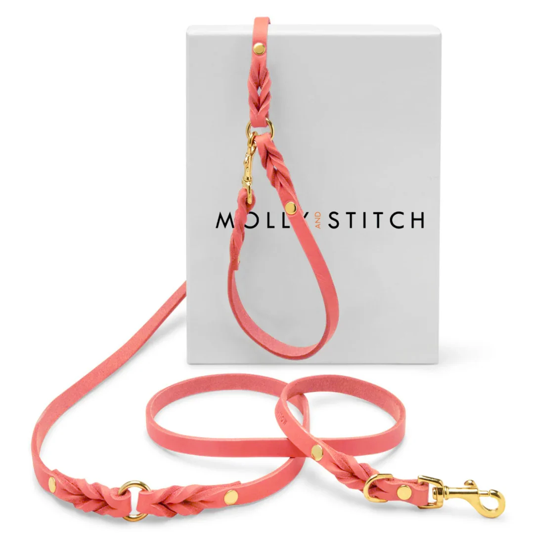 MOLLY & STITCH Butter Leather 3x verstellbare Hundeleine - Coral Pink