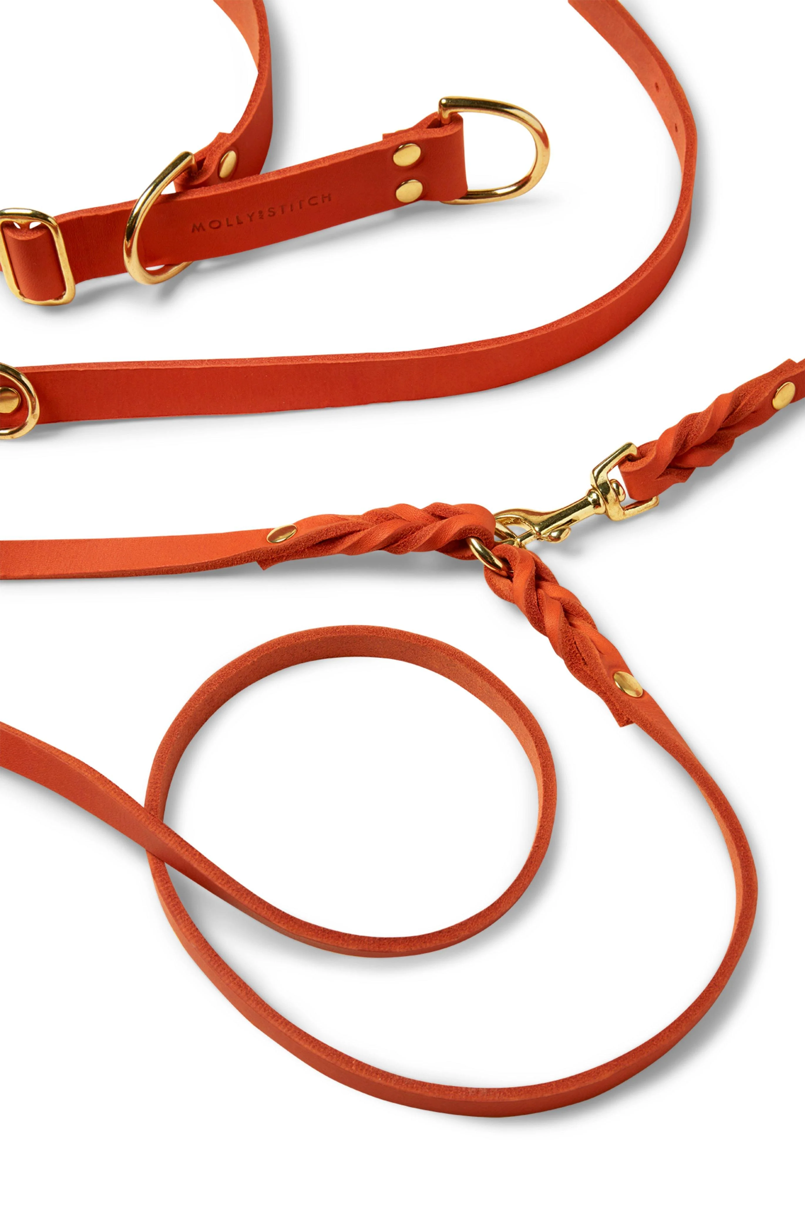 MOLLY & STITCH Butter Leather 3x verstellbare Hundeleine - Mango