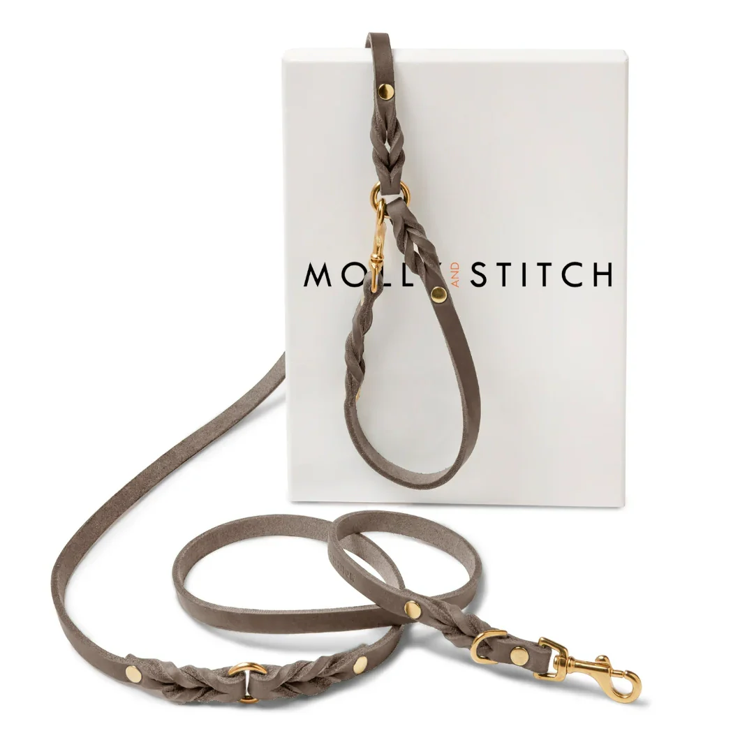 MOLLY & STITCH Butter Leather 3x verstellbare Hundeleine - Taupe